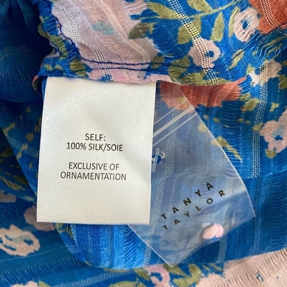 Tanya Taylor Silk Falling Floral Top Blouse Azure Blue NWOT - Picture 5 of 10